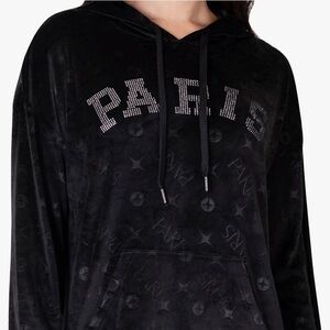 Paris Hilton Black Velour Hoodie Dress, Paris Rhinestone Hoody, Cozy Chic